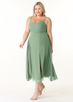 Azazie Clarissa Bridesmaid Dresses Matcha A-Line V-Neck Chiffon Dress image9
