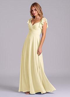 Azazie Leilani Bridesmaid Dresses Lemon Sorbet A-Line Pleated Chiffon Dress image4