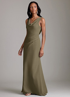 Azazie Linelle Robes de demoiselle d'honneur Robe Sirène en Mousseline de soie Plissée Vert Saule image6