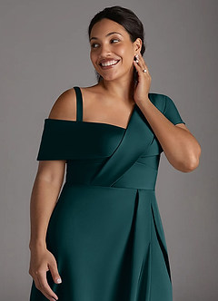 Azazie Milton Mother of the Bride Dresses Pine A-Line Pleated Stretch Satin Dress image14