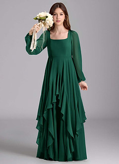 Azazie Clara Junior Jurk van Chiffon met A-Lijn Blouson Smaragd image3