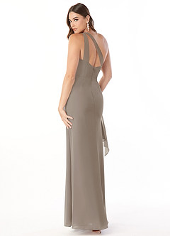 Azazie Maive Bridesmaid Dresses Taupe Sheath Pleated Ruffle Chiffon Dress image4