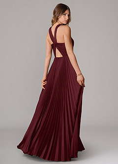 Azazie Afra Bridesmaid Dresses Cabernet A-Line Pleated Stretch Satin Dress image2