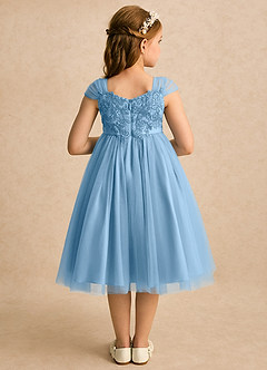 Azazie Lottie Robe Demoiselle D'honneur Fillette Robe Trapèze en Tulle Dentelle Acier Bleuté image2