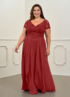 Azazie Dunja Mother of the Bride Dresses Rust A-Line V-Neck Lace Chiffon Dress image7