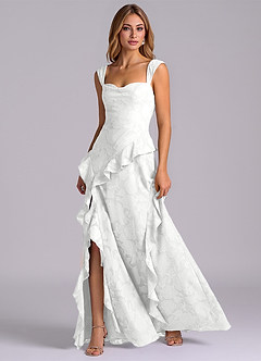 Azazie Sloane Vestidos de madrinha de casamento Vestido Branco de Esgotamento Floral de Linha A com Decote Coração image3
