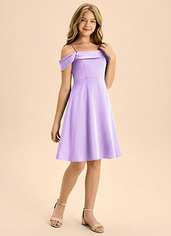 Azazie Anselie Junior Jurk van Stretch Satijn met A-Lijn Geplooid Lila image6