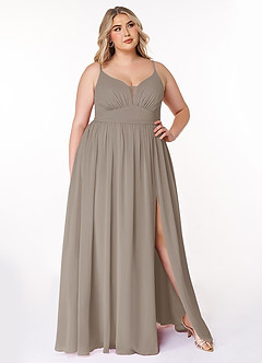 Azazie Rayna Bridesmaid Dresses Taupe A-Line V-Neck Pleated Chiffon Dress image7