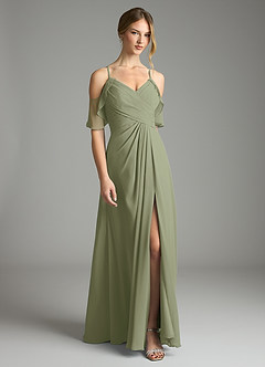 Azazie Dakota Bridesmaid Dresses Pistachio A-Line V-Neck Pleated Chiffon Dress image3