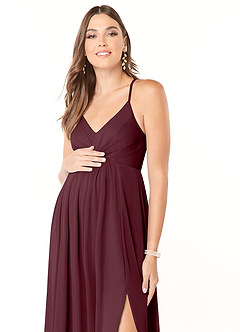 Azazie Annabelle Maternity Bridesmaid Dresses A-Line V-Neck Pleated Mesh Floor-Length Dress image6