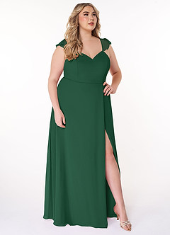 Azazie Everett Bridesmaid Dresses Dark Green A-Line V-neck Ruched Chiffon Dress image9