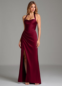 Azazie Serenity Bridesmaid Dresses Burgundy Mermaid Sweetheart Neckline Stretch Satin Dress image4