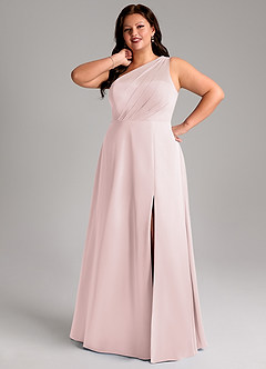 Azazie Phaedra Bridesmaid Dresses Blushing Pink A-Line One Shoulder Chiffon Dress image13
