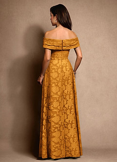 Azazie New Britain Kleider für die Brautmutter A-Linie Plissee Blumen-Burnout Kleid Butterscotch image3