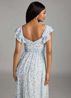 Azazie Anaya Bridesmaid Dresses Blue And White Ditsy Floral A-Line Pleated Chiffon Dress image6