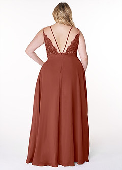 Azazie Lennon Bridesmaid Dresses Auburn A-Line Lace Chiffon Dress image8