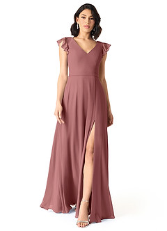 Azazie Claudine Bridesmaid Dresses Amethyst A-Line Flutter Sleeve Chiffon Dress image2
