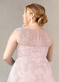 Azazie Flynn Mother of the Bride Dresses Blushing Pink A-Line Boatneck Lace Tulle Dress image11