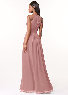 Azazie Bonnie Robes de demoiselle d'honneur Robe Trapèze en Mousseline de soie Trou de serrure froncé Rose Poussiéreuse image2