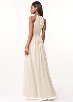 Azazie Bonnie Brautjungfernkleider A-Linie Schlüsselloch Gerüscht Chiffon Kleid Alabaster Weiß image6