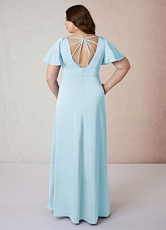 Azazie Lani Brautjungfernkleider A-Linie Volantärmel Stretch-Satin Kleid Himmelblau image8