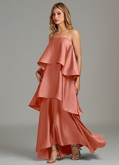 Azazie Azalea Robes de demoiselle d'honneur Robe Trapèze en Satin extensible Drapé Rose Saumon image3