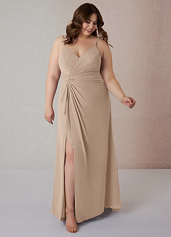 Azazie Emerald Final Sale Taupe A-Line Ruffled Chiffon Dress image7