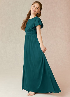 Azazie Mosley Junior Peacock A-Line Ruched Mesh Dress image3