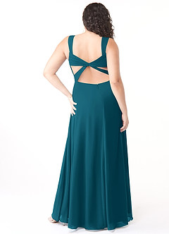Azazie Nahrin Robes de demoiselle d'honneur Robe Trapèze en Mousseline de soie Col V plissé Bleu Encre image8