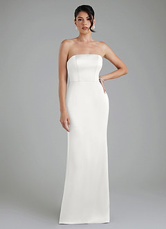 Azazie Tyler Bridesmaid Dresses White Sheath Strapless Stretch Satin Convertible Dress image5