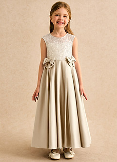 Azazie Candy Girl Blumenmädchenkleider Ballkleid Schleifen Matte Satin Kleid Champagner image4