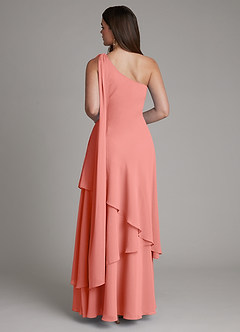 Azazie Monique Robes de demoiselle d'honneur Robe Trapèze en Mousseline de soie Une épaule Rose Saumon image2