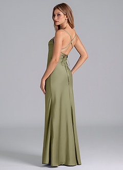 Azazie Seema Jurken voor bruidsmeisjes Jurk van Stretch Satijn met Zeemeermin Korset Pistache image6