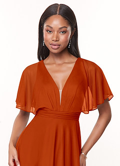 Azazie Tinsley Bridesmaid Dresses Paprika A-Line Pleated Mesh Dress image5