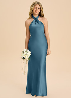 Azazie Chickie Junior Vestido de Bermudas de Satén Elástico de Corte Recto con Plisado image3