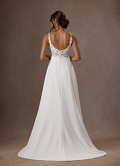 Azazie Xena Vestidos de novia Vestido Diamante Blanco de Crepé elástico de Línea A con Lentejuelas cuello pico image5