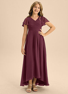 Azazie Induh Junior Jurk van Chiffon met A-Lijn Geplooid Cabernet image1