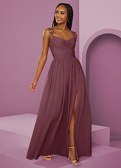 Barbie ♥ Azazie Abiti da Damigella Abito A-Line in Chiffon Plissettato Sangria image7