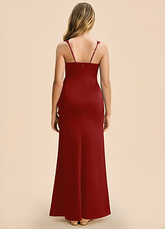 Azazie Adrienne Junior Pomegranate Sheath Pleated Stretch Satin Dress image2