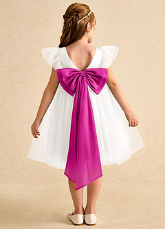 Azazie Munchkin Abiti da Ragazza di Fiori Abito A-Line in Tulle Fiocco Avorio Fucsia image1