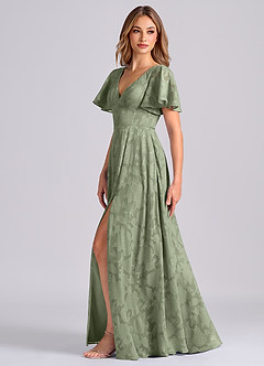 Azazie Kimber Bridesmaid Dresses Pistachio A-Line with Pockets Floral Burnout Dress image5