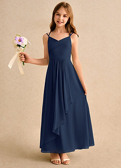 Azazie Zaida Junior Formal Flower Girl Dresses Dark Navy A-Line Pleated Chiffon Dress image1