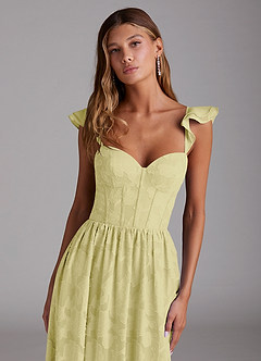Azazie Denisse Bridesmaid Dresses Lemon Sorbet A-Line Ruched Floral Burnout Dress image4