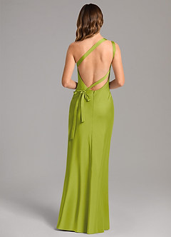 Azazie Monroe Brudtärnklänningar Klä av Sjöjungfru i Stretch Satin Ena axeln Citrongräs image2