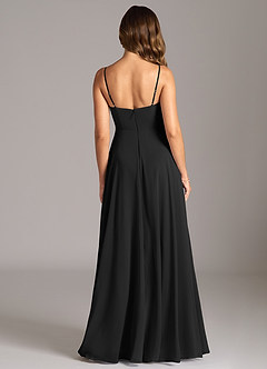 Azazie Amani At-home Try On Dresses Black A-Line Pleated Chiffon Dress image2