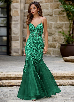 Dentelle Verde Vestido de fiesta de sirena image3