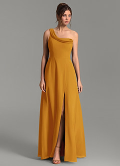 Azazie Thea Bridesmaid Dresses Butterscotch A-Line One Shoulder Chiffon Dress image1