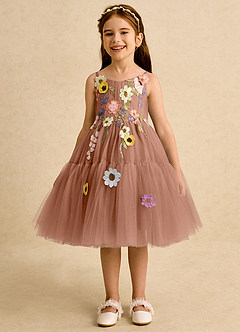 Azazie Osea Robe Demoiselle D'honneur Fillette Robe Princesse en Tulle Plissée Bronze image4
