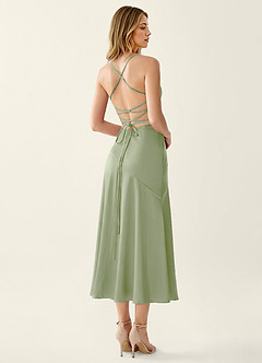 Heloise Light Green Satin Lace Up Back Maxi Dress image2