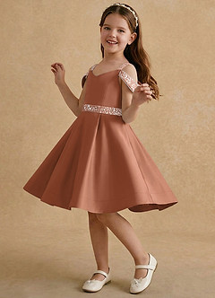 Azazie Judi Flower Girl Dresses Bronzer A-Line Matte Satin Dress image3